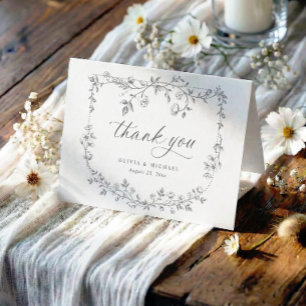 Vintage French Toile Silver Grey Photo Wedding Thank You Card