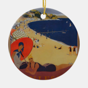 Vintage French Travel Advertisement Ceramic Ornament