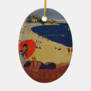 Vintage French Travel Advertisement Ceramic Ornament