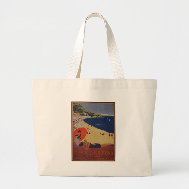 Vintage French Travel Advertisement Large Tote Bag (Front)