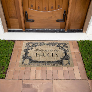 Vintage French Tree Frame Personalized Welcome Doormat