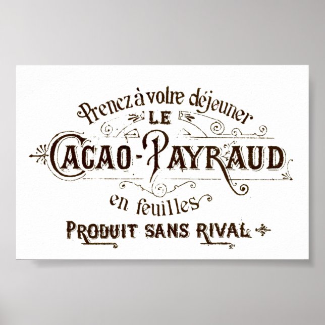 Vintage French Typographic Cacao Chocolate Poster (Front)