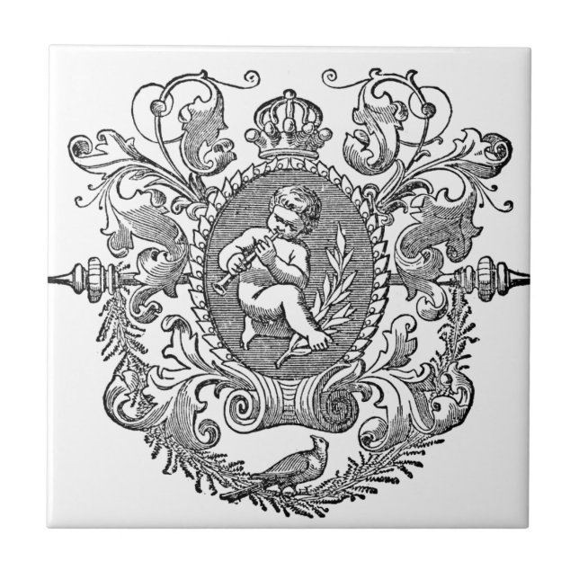 Vintage french typography cherub design tile (Front)