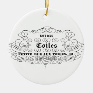 vintage french typography cotton toiles ceramic ornament