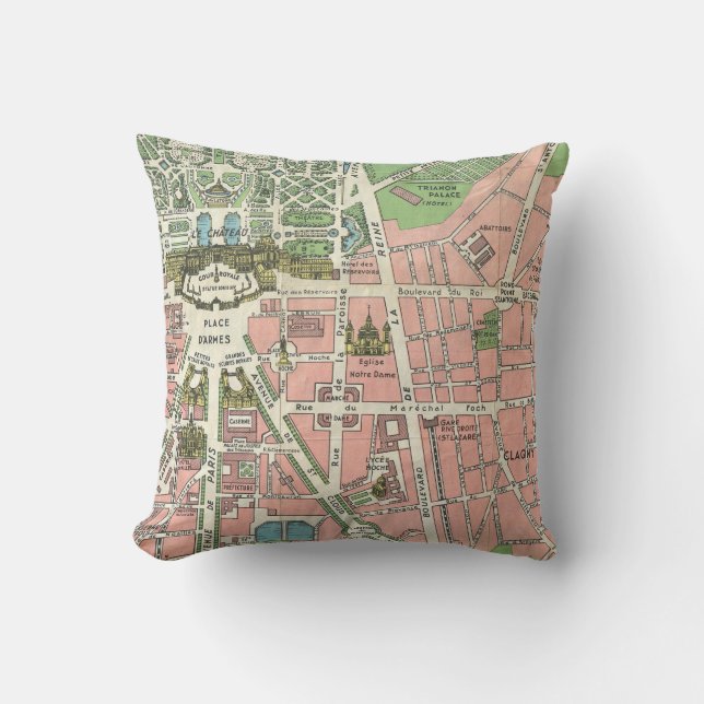 Vintage French Versailles illustration map Throw Pillow (Front)