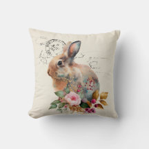 Vintage French watercolour rabbit and flowers