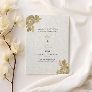 Vintage french white gold floral lace Wedding Invitation