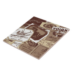 Vintage French Wine Labels Wallpaper Tile