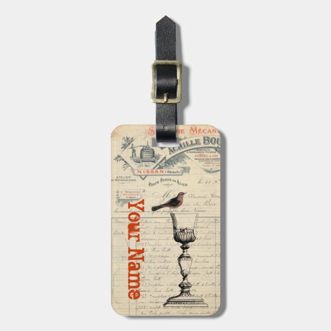 Vintage French Wine Themed Bag Tag (Front Vertical)