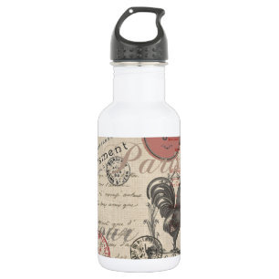 Vintage French Writing Paris Rooster typography 532 Ml Water Bottle