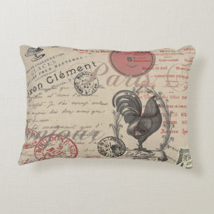 Vintage French Writing Paris Rooster typography Accent Pillow