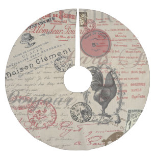 Vintage French Writing Paris Rooster typography Brushed Polyester Tree Skirt