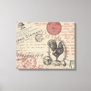 Vintage French Writing Paris Rooster typography Canvas Print