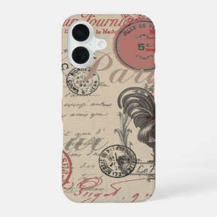 Vintage French Writing Paris Rooster typography iPhone 16 Case