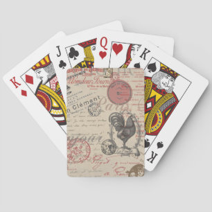 Vintage French Writing Paris Rooster typography Playing Cards