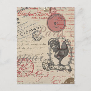 Vintage French Writing Paris Rooster typography Postcard