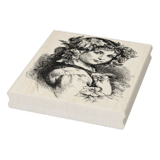 Vintage FrenchGypsy Girl with Flowers Rubber Stamp