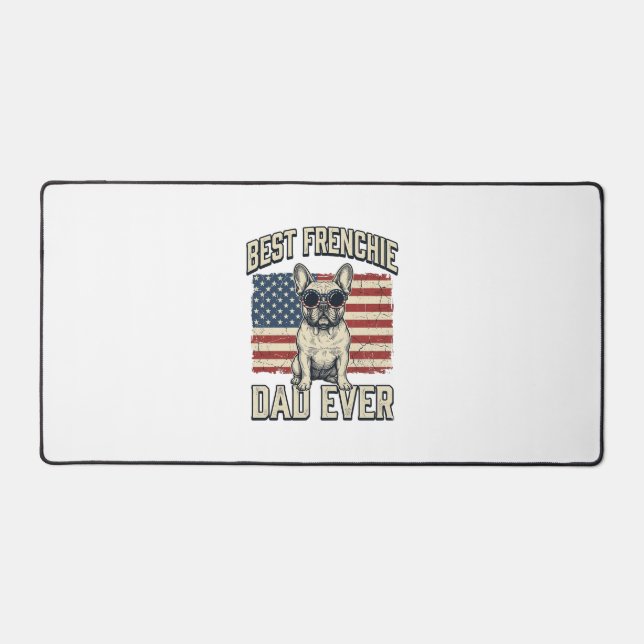 Vintage Frenchie Dad American Flag Desk Mat (Front)