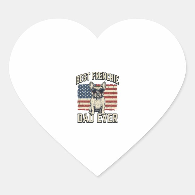 Vintage Frenchie Dad American Flag Heart Sticker (Front)