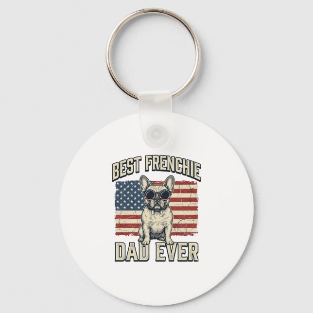 Vintage Frenchie Dad American Flag Keychain (Front)
