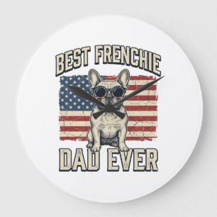 Vintage Frenchie Dad American Flag Large Clock