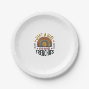 Vintage Frenchie Dog Lover Girl Shirt Design Paper Plate