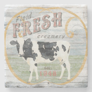 Vintage Fresh Creamery Cow Stone Coaster
