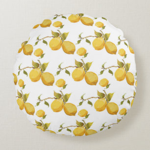 Vintage Fresh Lemons: Simplistic Design Round Pillow