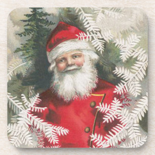 Vintage Friendly Santa Set of Cork Coasters