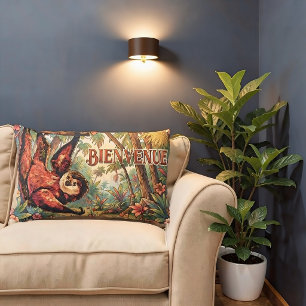vintage friendly sloth - BIENVENUE Lumbar Pillow