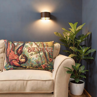 vintage friendly sloth - BIENVENUE Lumbar Pillow