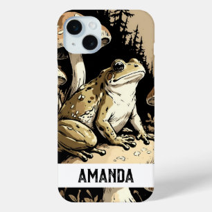 Vintage Frog and Mushrooms Custom Name iPhone 15 Mini Case