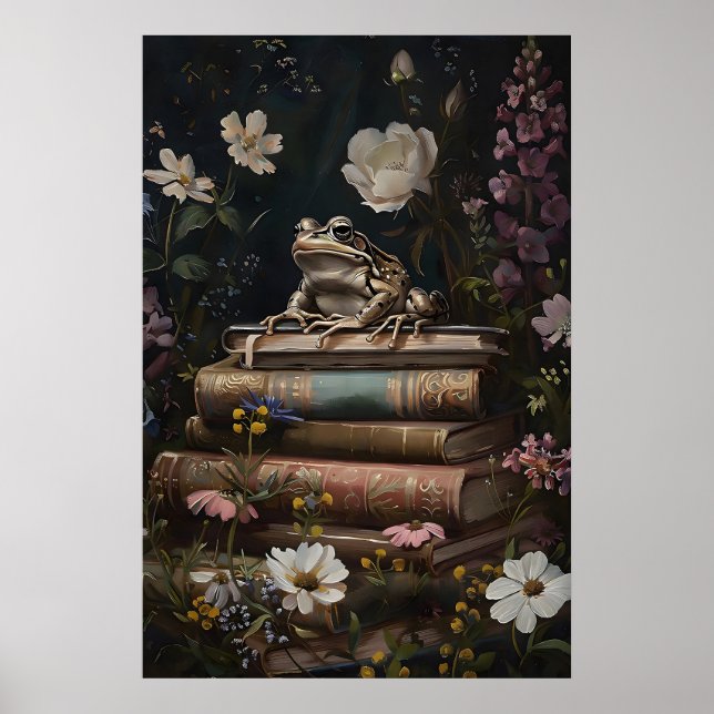Vintage Frog Bookstore Print, Dark Academia Poster (Front)