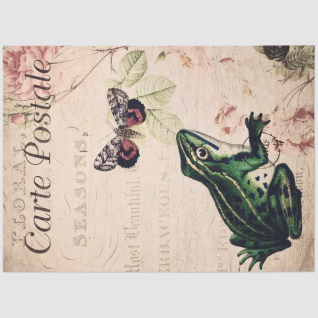 Vintage Frog & Butterfly French Floral  Tissue Paper (Front)