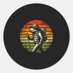 Vintage frog hiking nature lovers adventure  classic round sticker