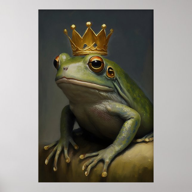 Vintage Frog King Art Print Classic Toad with (Front)