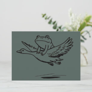 Vintage Frog Riding Goose Nature Whimsical Animal Invitation