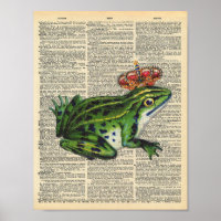 Vintage frog with crown on vintage dictionary page