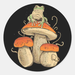 Vintage Frog With Mushrooms Cottagecore Classic Round Sticker
