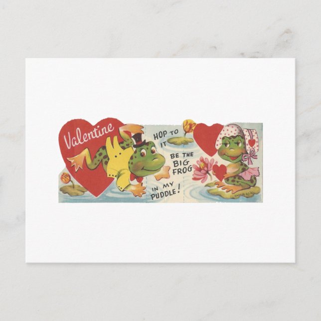 Vintage Frogs Valentine Holiday Postcard (Front)