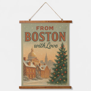 Vintage From Boston With Love Christmas  Hanging Tapestry