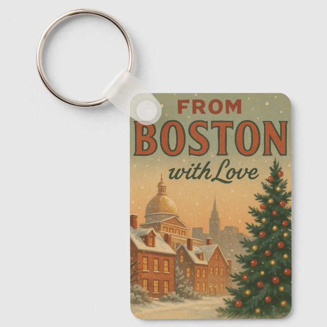 Vintage From Boston With Love Christmas  Keychain (Front)