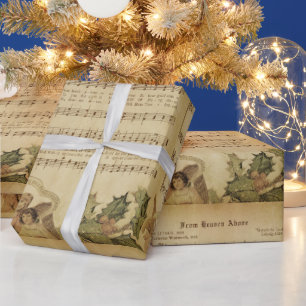 Vintage From Heaven Above Christmas Carol Script Wrapping Paper