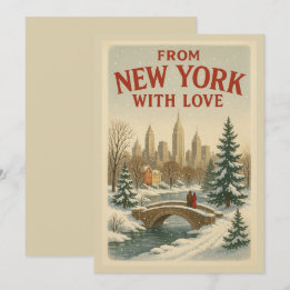 Vintage From New York With Love Christmas  Holiday Card