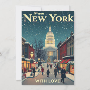 Vintage From New York With Love Merry Christmas Holiday Card