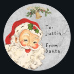 Vintage From Santa to Child Gift Christmas  Classic Round Sticker<br><div class="desc">This design may be personalized in the area provided by changing the photo and/or text. Or it can be customized by clicking Personalize this Template and then choosing the click to customize further option and delete or change the colour of the background, add text, change the text colour or style,...</div>