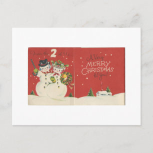 Vintage From The Two Of Us Snowman Christmas Holiday Postcard