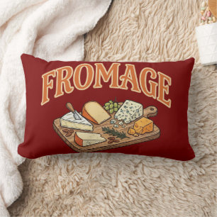 Vintage Fromage French Cheese Charcuterie Graphic Lumbar Pillow