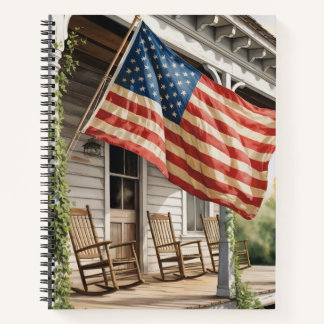 Vintage Front Porch Flag, Retro American Flag, Notebook