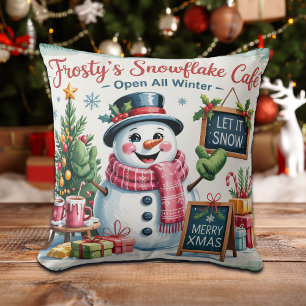Vintage Frosty's Snowflake Cafe Throw Pillow